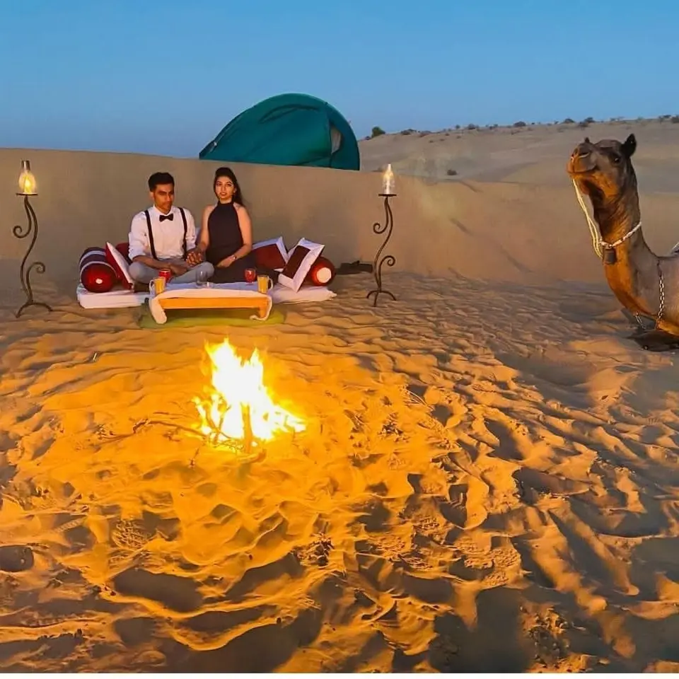 Bonfire dinner setup on the dunes